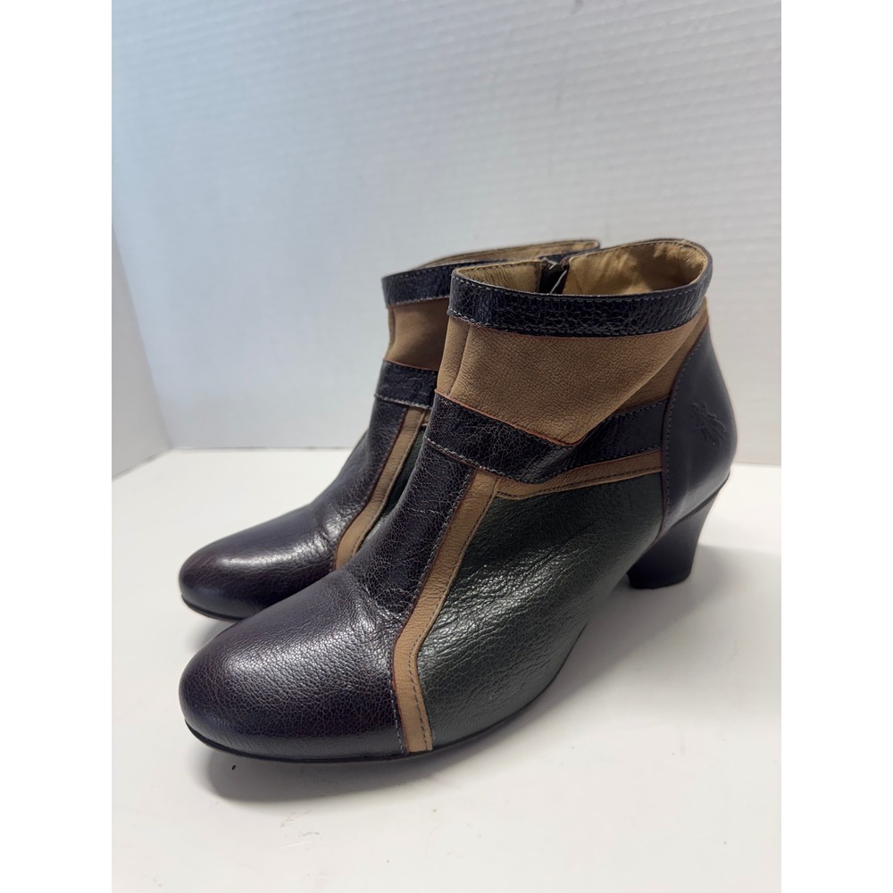 Fly London Leather Colorblock Patchwork Ankle Boots Brown Green 37 6.5 Portugal